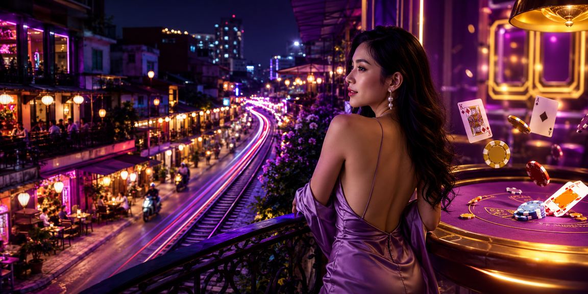 Bàn bài neon sòng casino Hà Nội trong đêm trên nền tảng t14