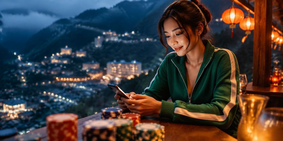 Người dùng tại Hội An sử dụng điện thoại dưới ánh đèn lồng để thực hiện thanh toán casino