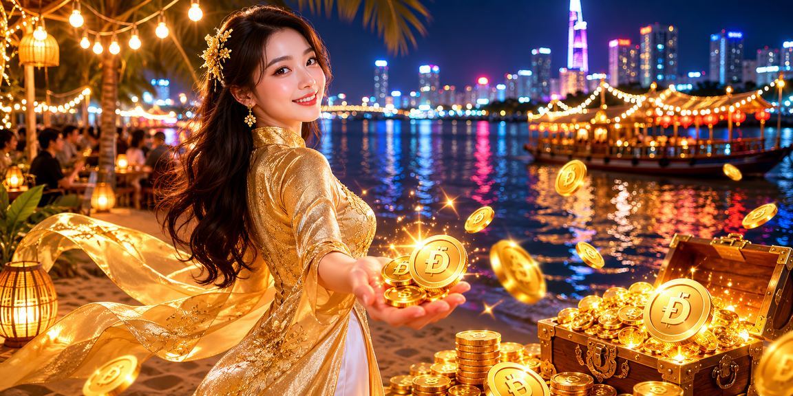 Phụ nữ mặc áo dài bên sông Mekong sử dụng điện thoại thực hiện giao dịch casino trực tuyến