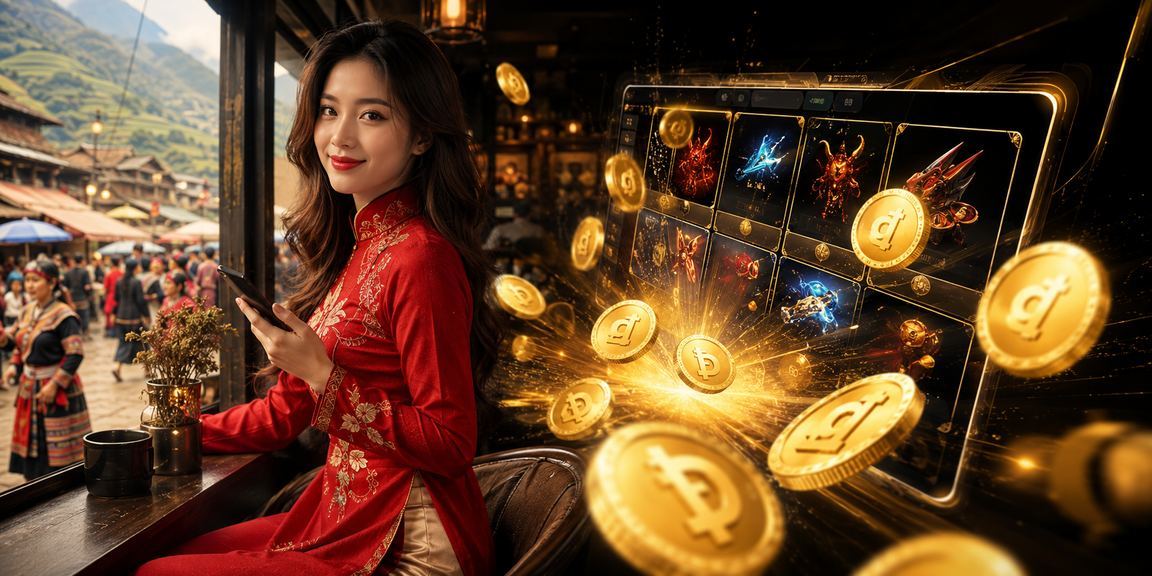 Phụ nữ mặc áo dài tại Sapa theo dõi kết quả esports và thực hiện thanh toán qua điện thoại